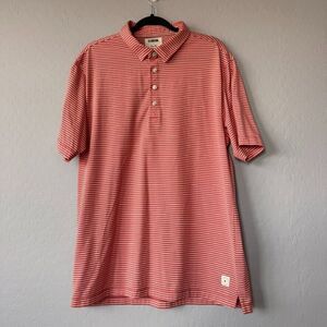 Linksoul Large Coral White Stripe Short Sleeve Polo‎ Shirt